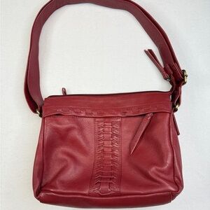 Classic Red Leather Shoulder Bag with Glossy Finish